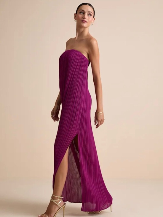 Lulus Dresses & Skirts - Lulu's Strapless Pleated Maxi Dress in Fuchsia